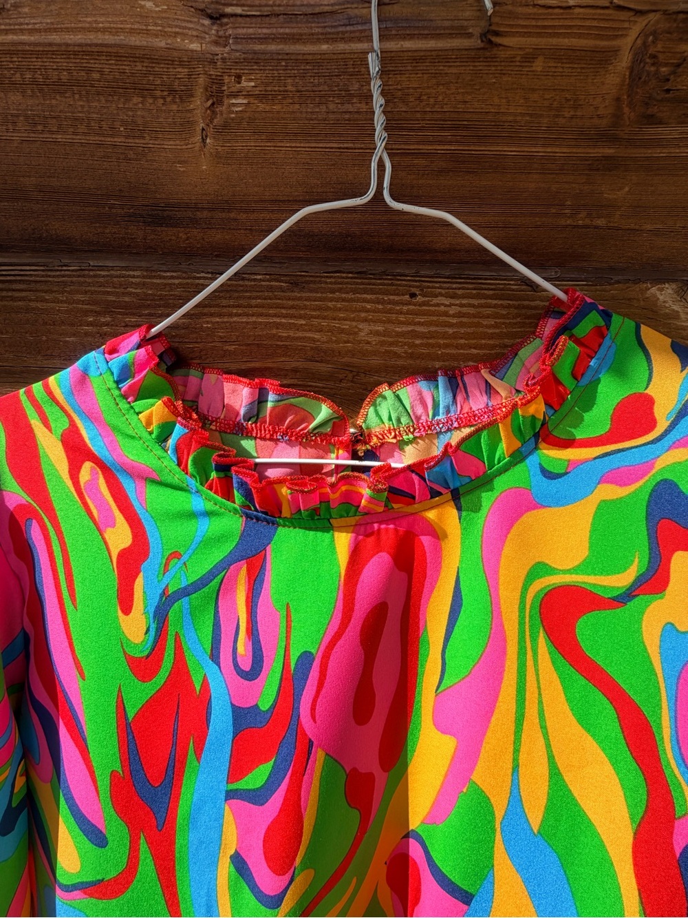 Neon Swirl Ruffle-Hem Blouse - Multicolor - Picture 3 of 6